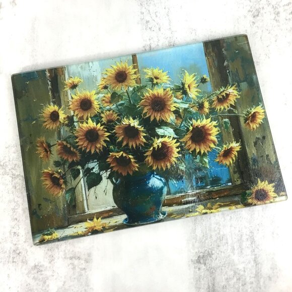 Rustic Sunflower Oil Painting Glass Cutting Board - Picture 1 of 13